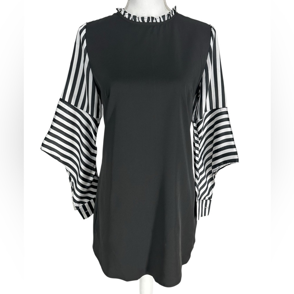 Black Dress Stripe Cut Out Sleeve Dress / Small / Goth Emo Whimsigoth Dark Fairy